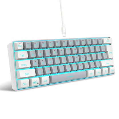 Snpurdiri 60% Wired Gaming Keyboard, SmallUltra-Compact 61 Keys RGB Backlit 60 Percent Gaming Keyboard for PC/Mac Gamer, Typist, Travel, Easy to Carry on Business Trip(White-Grey) - color: White and Grey