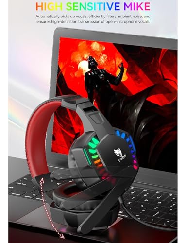Stereo Gaming Headset for PS4 PC Xbox One PS5 Controller, Noise Cancelling Over Ear Headphones with Mic, LED Light, 7.1 Surround Sound, Soft Memory Earmuffs for Nintendo Xbox Series