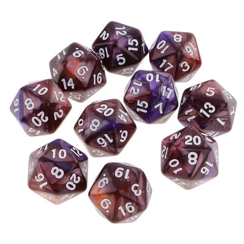 10PCS Polyhedral Dice - D20, 20mm Acrylic, 20 Sided, RPG, MTG, DND, Table Games (Coffee Purple) - color: Coffee Purple