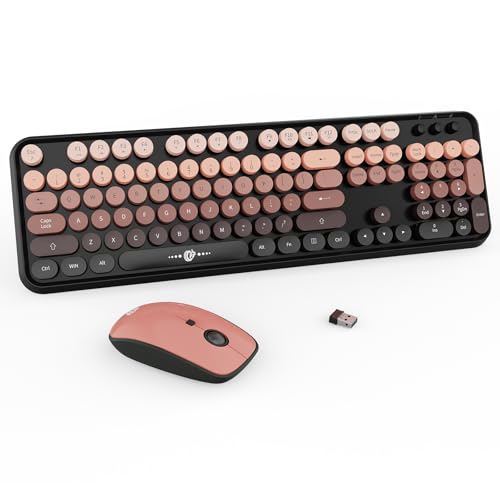 FD Wireless Keyboard and Mouse Combo - 2.4G Full-Sized Cute Colorful Mouse and Keyboard with 104 Round Keys Retro Typewriter Keyboard for Laptop/Windows/PC - Black Gradient - color: V2020 Black-Gradient