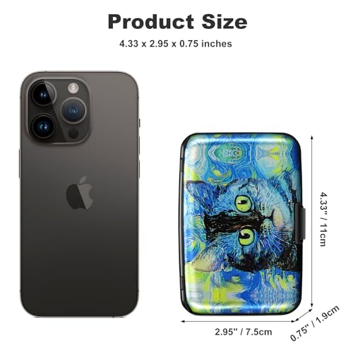 Mini RFID Aluminum Wallet Credit Cards Holder Business Card Case Metal ID Case for Men Women(Blue Cat) - color: Blue Cat