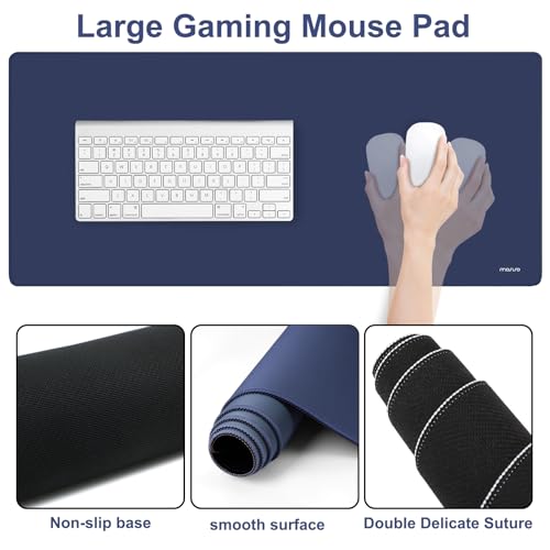 MOSISO Wrist Rest for Mouse Pad Set, Large Gaming Deskpad, Navy Blue | Circle Curved Mousepad&Keyboard Wrist Rest&Coaster, Ergonomic Non-Slip Mousepad&Easy Typing Pad with Silicone Lining - color: Navy Blue