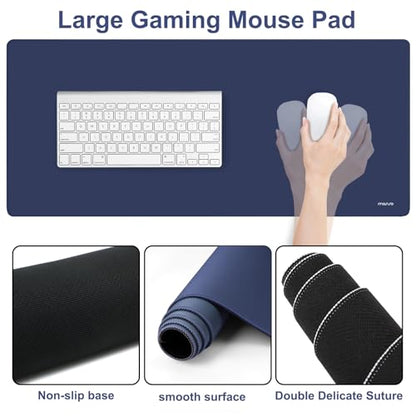 MOSISO Wrist Rest for Mouse Pad Set, Large Gaming Deskpad, Navy Blue | Circle Curved Mousepad&Keyboard Wrist Rest&Coaster, Ergonomic Non-Slip Mousepad&Easy Typing Pad with Silicone Lining - color: Navy Blue