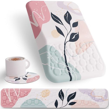 Ospelelf Mouse Pad with Wrist Rest and Keyboard Wrist Rest, Ergonomic Wrist Rest for Computer, Office, Gaming, Pink - color: Pink Plant