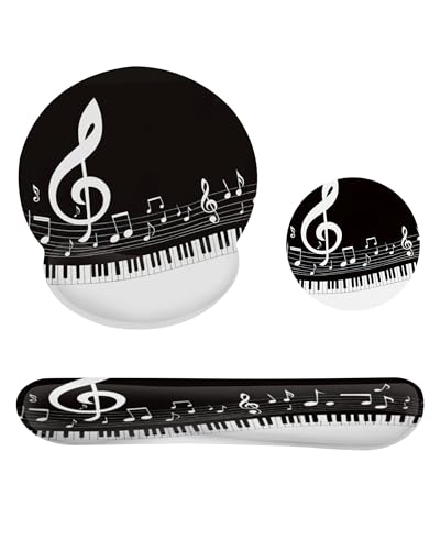 Black and White Piano Notes Mouse Pad with Wrist Rest Set, 3-in-1 Wrist Support Mousepad Set, Gaming Mat Pad with Anti-Skid Base,Ergonomic Memory Foam Mouse Pad Set for Women, Office, Typing, Gaming - color: Black and White Piano Notes