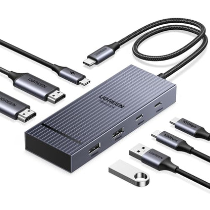 UGREEN USB C Docking Station Dual Monitor, 7-in-1 Aluminum Dock with 2xHDMI | Dual 4K@60Hz, 4x10Gbps USB-A&C Data Ports, 100W PD, Revodok Pro Laptop Docking Station for HP, Thinkpad, Dell and More Laptop