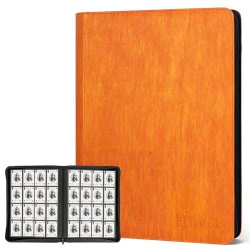 Card Binder 16 Pocket,Premium 1024 Double Sided Pocket Collection Binder,Wear Resistant,Retro Vertical Grain PU,Side Loading Card Album for MTG,TCG,Yugioh,Game & Sports Cards,Orange - color: Orange, size: 16 Pocket 1024