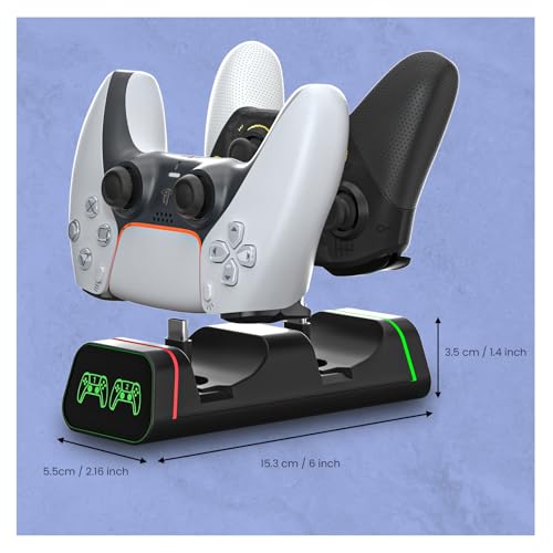 Controller Charging Dock for Switch Pro & Switch 2 Pro Controller, PS5 Controller, Xbox Series X|S & Elite 2, 2-Port LED Charging Station (Not for PowerA/3rd-Party Pro), 5V2A Recommended