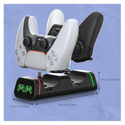 Controller Charging Dock for Switch Pro & Switch 2 Pro Controller, PS5 Controller, Xbox Series X|S & Elite 2, 2-Port LED Charging Station (Not for PowerA/3rd-Party Pro), 5V2A Recommended