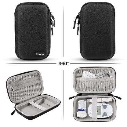 Diabetes Travel Case EVA Hard Shell Diabetic Supplies Bag Organizer for Blood Sugar Testing Kit, Glucose Monitor Kit with Meter, Glucose Test Strips, Lancets, Lancing Device, Alcohol Wipe (Black) - color: Black