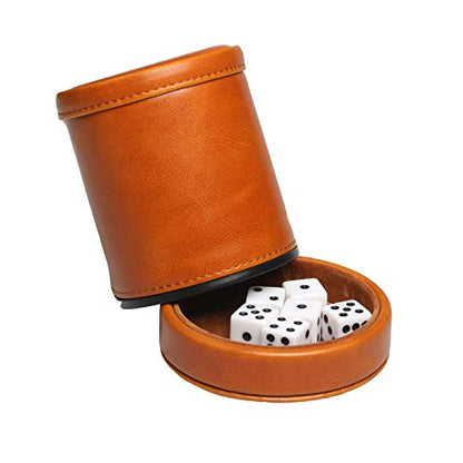 Leatherette Dice Cup with Lid Includes 6 Dices, Velvet Interior Quiet in Shaking for Liars Dice Farkle Yahtzee Board Games, Brown - color: Brown-1