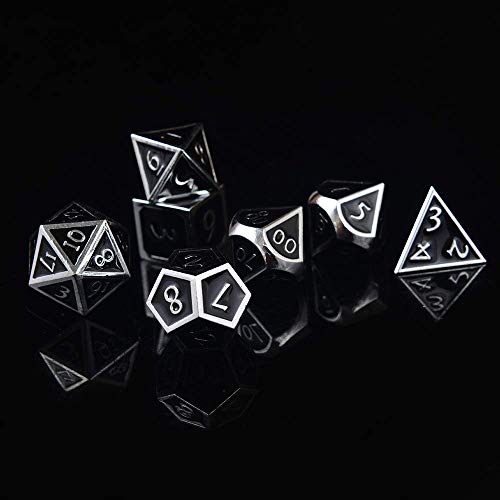 HEIMDALLR Metal D&D Dice Set 7 pcs - Dice Box & Velvet Dice Bag; Metal DND Dice Set D&D (Dungeons and Dragons) w D20 - Blacksmith Craft Dice (Darkstar) - color: 08 Darkstar