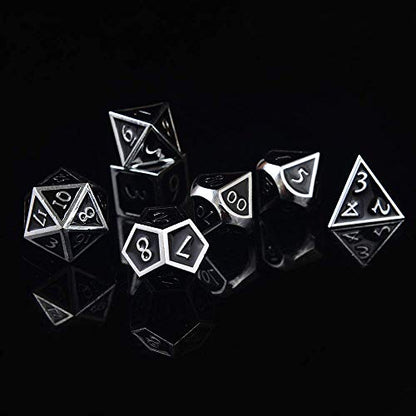 HEIMDALLR Metal D&D Dice Set 7 pcs - Dice Box & Velvet Dice Bag; Metal DND Dice Set D&D (Dungeons and Dragons) w D20 - Blacksmith Craft Dice (Darkstar) - color: 08 Darkstar
