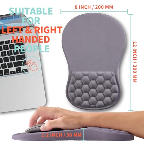 Ergonomic Mouse Pad Wrist Support with Memory Foam Massage Bulge, Carpal Tunnel Pain Relief Mousepad Wrist Rest for Mouse(12x8 inch, Silver Gray Light Purple) - color: Kg003-silver Gray Light Purple