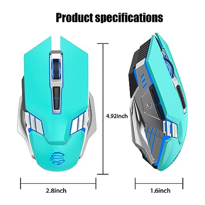Bluetooth Wireless Mouse Rechargeable 3 Device Connection with LED Backlit | Quiet Click, Ergonomic, 7 Buttons, 3-Mode(2.4G/BT5.0/BT3.0), RGB Gaming Computer Mice for Laptop PC MacBook - Mint Green - color: Mint Green