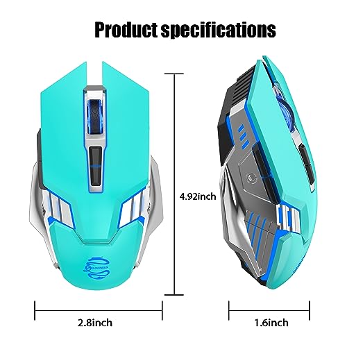 Bluetooth Wireless Mouse Rechargeable 3 Device Connection with LED Backlit | Quiet Click, Ergonomic, 7 Buttons, 3-Mode(2.4G/BT5.0/BT3.0), RGB Gaming Computer Mice for Laptop PC MacBook - Mint Green - color: Mint Green