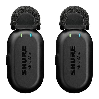 Shure MoveMic 2 Kit Wireless Lavalier Microphone System | Two Bluetooth clip-on lav mics with camera receiver for DSLR, iPhone, Android, Mac and PC; 24-hour charge, IPX4 - style: Two Channel Kit