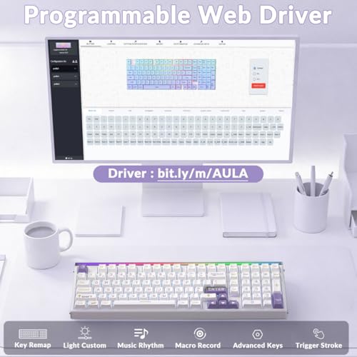 Aula Hero 99 Wired Gaming Keyboard, Hall Effect Switch with Rapid Trigger | 101Keys Hot Swap Magnetic Switch Keyboard with Number Pad, Web Driver RGB Backlit Mechanical Keyboard for Office PC Gamer - color: White Purple