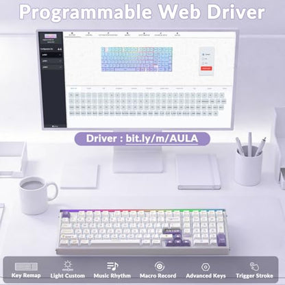Aula Hero 99 Wired Gaming Keyboard, Hall Effect Switch with Rapid Trigger | 101Keys Hot Swap Magnetic Switch Keyboard with Number Pad, Web Driver RGB Backlit Mechanical Keyboard for Office PC Gamer - color: White Purple