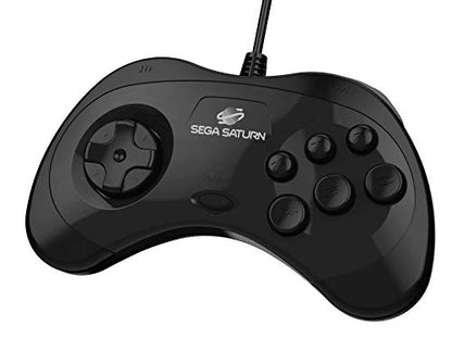 Retro-Bit Official Sega Saturn USB Controller Pad for Sega Genesis Mini, PS3, PC, Mac, Steam, Switch - USB Port (Black) - color: Black