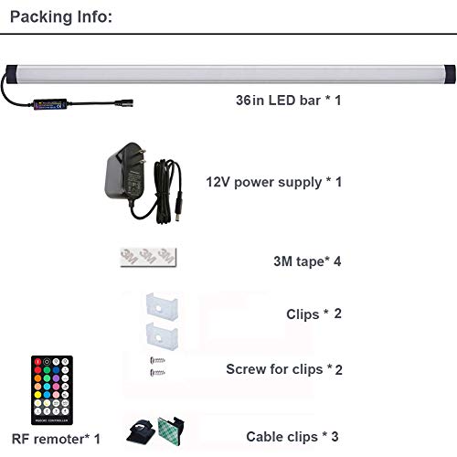Dimmable Under Cabinet Lighting, RGB LED Light Bar, RF Remote Control Lamp, Multicolor Under Counter Lights for Desk, Room, Cupboard, Hallway, Shelf, Closet (36 Inch) - size: 36 Inch