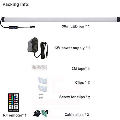 Dimmable Under Cabinet Lighting, RGB LED Light Bar, RF Remote Control Lamp, Multicolor Under Counter Lights for Desk, Room, Cupboard, Hallway, Shelf, Closet (36 Inch) - size: 36 Inch