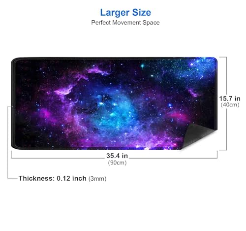 IMAYONDIA Blue Purple Galaxy Nebula Desk Mat (35.4x15.7 in), Space Gaming Large Mouse Pad XL, Non-Slip Rubber Base Big Mousepad, Desk Pad for Desktop, Computer Accessories, Abstract Glowing Universe - color: Blue Purple Galaxy Nebula