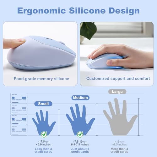 YUNZII C2 Silicone Wireless Mouse 1600 DPI Optical 2.4GHz (Blue) | 2.4GHz Connection, Noiseless Computer Mice, Quiet Clicks, 3-Level DPI, Up to 1600, Optical Tracking, for Laptop/PC/Mac - color: Blue