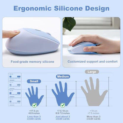 YUNZII C2 Silicone Wireless Mouse 1600 DPI Optical 2.4GHz (Blue) | 2.4GHz Connection, Noiseless Computer Mice, Quiet Clicks, 3-Level DPI, Up to 1600, Optical Tracking, for Laptop/PC/Mac - color: Blue