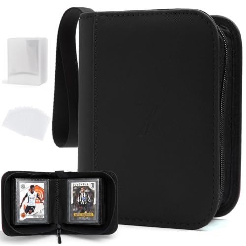 Mini 1 Pocket Top Loader Binder, Upgraded Widened Pages & Spine | Small Trading Card Album Holds 40 Toploaders, Portable Single Pocket Sports Card Binder with 10 Top Loaders & 50 Card Sleeves - color: Black, size: 2