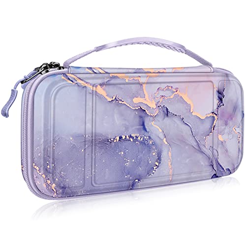 FINTIE Carrying Case for Nintendo Switch OLED Model 2021/Switch 2017, [Shockproof] Hard Shell Protective Cover Travel Bag with 10 Game Card Slots & Inner Pocket - color: lilac marble