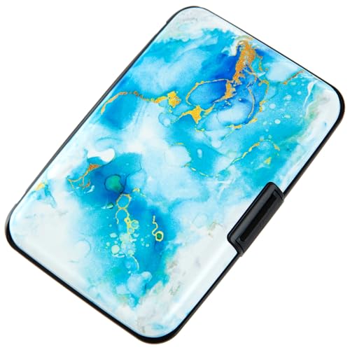 Credit Card Holder Small RFID Blocking Wallet Business Metal Slim Mini Aluminum Hard Case for Women Men - color: Alcohol Ink Fluid Painting