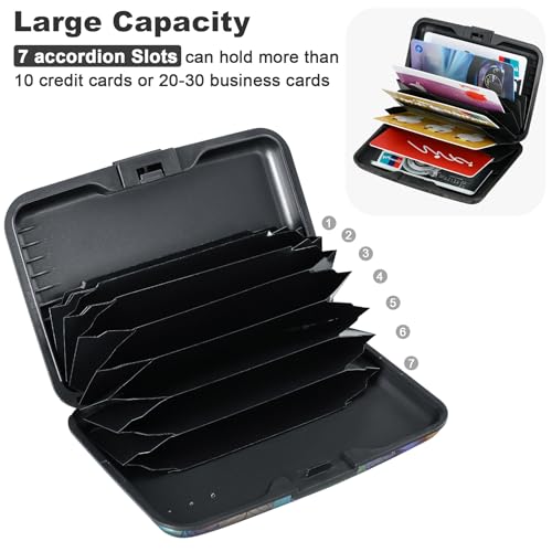 ELFISH Mini RFID Aluminum Wallet Credit Cards Holder Business Card Case Metal ID Case for Men Women（Colorful Leaves - color: Colorful Leaves