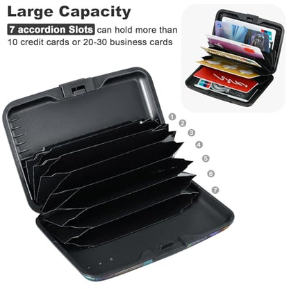 ELFISH Mini RFID Aluminum Wallet Credit Cards Holder Business Card Case Metal ID Case for Men Women（Colorful Leaves - color: Colorful Leaves