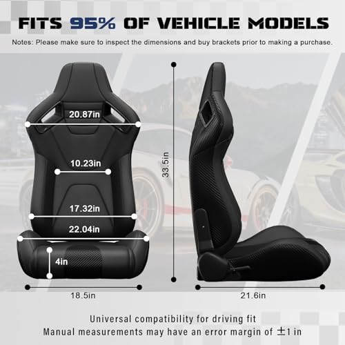 2 Pcs Adjustable Universal Racing Seats with Double Sliders, Reclinable Bucket Seats, 1 Pair of Sport Seats for Vehicles (Black S) - color: Black S