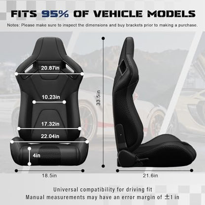 2 Pcs Adjustable Universal Racing Seats with Double Sliders, Reclinable Bucket Seats, 1 Pair of Sport Seats for Vehicles (Black S) - color: Black S