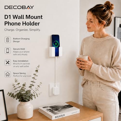 2 Pack Wall Phone Holder, Adhesive Phone Wall Mount with Cable Hole, Bathroom Bedside Kitchen RV Phone Holder Compatible with iPhone, Android Phones and Remote Controls (White) - color: 2 Pack-W