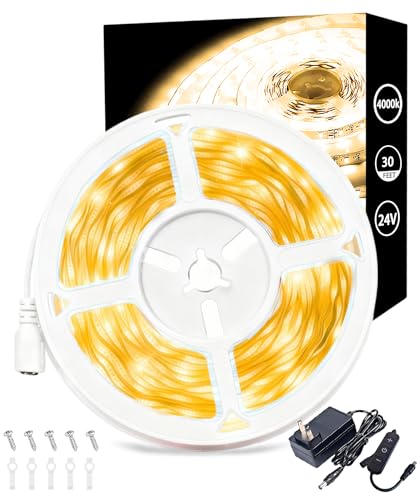 4000k 30ft Led Strip Lights for Bedroom Dimmable 10 FT 180 LEDs Rope Light Flexible Super Bright White Tape Lights for Ceiling Room Home Decor Luces LEDs for DIY Living Room Kitchen Vanity - color: 4000K, size: 30 FT