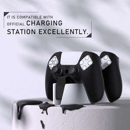 PlayVital Upgraded Pure Series Dockable Anti-Slip Silicone Cover Skin for ps5 Controller, Soft Rubber Grip Case for ps5 Wireless Controller Fits with Charging Station with 6 Thumb Grip Caps - Black - color: Black Upgraded