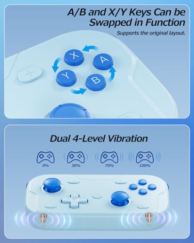 XPT Portable Mini Controller for Nintendo Switch 2/Switch 1/PC/iOS/Android/Steamdeck, Joystick Lift and Down Design,Wireless Bluetooth & Wired Gamepad with Turbo Function, 6-Axis Gyro, HD Vibration & 3D Joysticks, Home Button Wake-Up (blue) - color: Blue