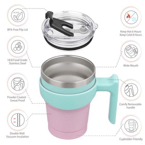 BJPKPK 10 oz Mini Tumbler with Lid, Straw & Handle, Insulated Steel Cup | Small, Spill Proof, Leak Proof, Thermal, Double Wall Vacuum, Sweatproof, Dishwasher Safe, BPA Free, Bubble Gum - color: Bubble Gum, size: 10 Ounces