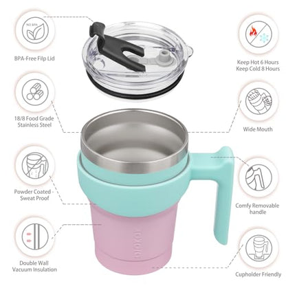 BJPKPK 10 oz Mini Tumbler with Lid, Straw & Handle, Insulated Steel Cup | Small, Spill Proof, Leak Proof, Thermal, Double Wall Vacuum, Sweatproof, Dishwasher Safe, BPA Free, Bubble Gum - color: Bubble Gum, size: 10 Ounces