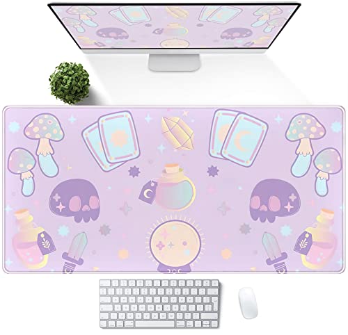 Kawaii Purple Desk Mat,Cute Witchy Elements Mouse Pad, Desk Pad Mystical Goth,XXL Gamig Desktop Mat,Extended Keyboard Mousepad Large for Computer Laptop,Girl Gamer Desk Decor 31.5''x15.7'' - color: Blue Purple