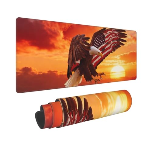Large Gaming Mouse Pad Desk Mat, American Flag Eagle Extended Keyboard Mouse Pad Mousepad with Non-Slip Base and Stitched Edge Mouse Mat Desk Pad Mouse Pads for Desk Home Office, 31.5 x 11.8 - color: American Flag Eagle