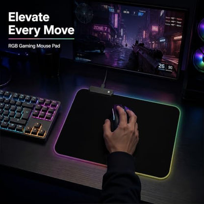 RGB Gaming Mouse Pad, 9.8 × 13.8 Inch, 13 Light Modes, Non-Slip Rubber Base, Waterproof, Compact Mouse Pad for PC Laptop Office Gaming Use - color: Black 13.8 ×9.8''