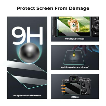 K&F CONCEPT 3 Pack Camera Screen Protector Compatible with Sony A7M5 A7R5, 0.3mm 9H Hardness Tempered Glass Cover Anti-Scratch Bubble-Free & Hot Shoe Cover - size: A7M5/A7R5