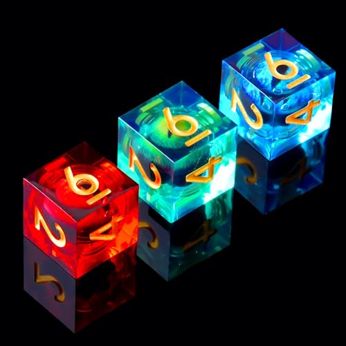 3Pcs D6 Dargon Eye Liquid Core DND Dice Set with 3Color Resin Sharp Edge, 6 Sided Dice 16mm Handmade Polyhedral D&D Dice for Dungeons and Dragons - color: D6-blue+red+green