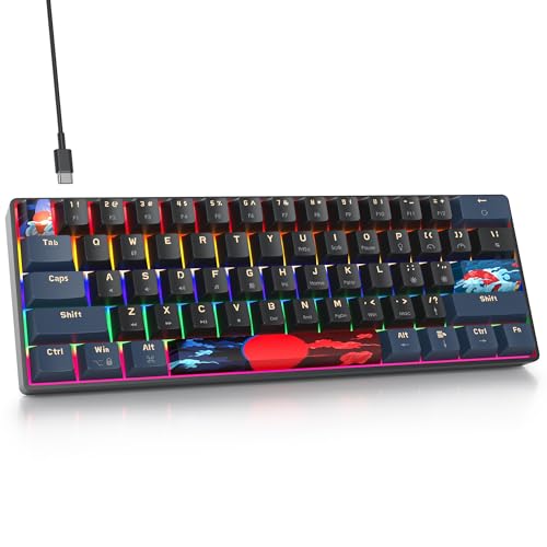 surmen 60% Gaming Keyboard 60 Percent, Wired Mini Mechanical Keyboard with Linear Red Switches PBT Keycaps for PC Gamer Typist (Blue Samurai B/Rainbow Led) - color: Blue Samurai B-Rainbow Led
