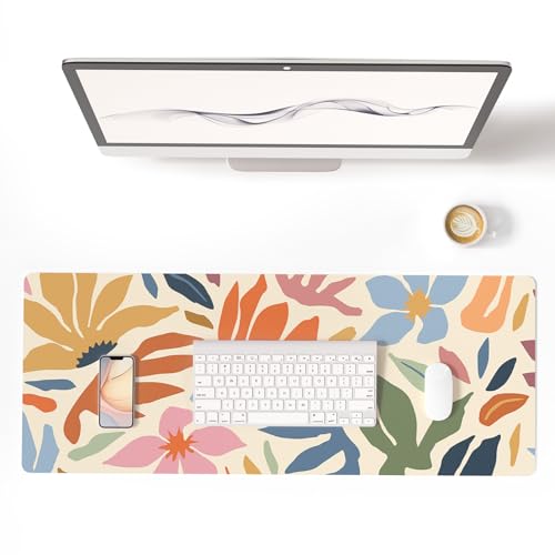 Colorful Star Abstract Floral PU Leather Large Mouse Pad, 31.5" x 11.8" | Waterproof Non-Slip Computer Gaming Desk Mat, XXL PC Laptop Protector Pads, Desk Writing Pads for Office Home - color: Abstract Floral, size: 31.5" x 11.8"