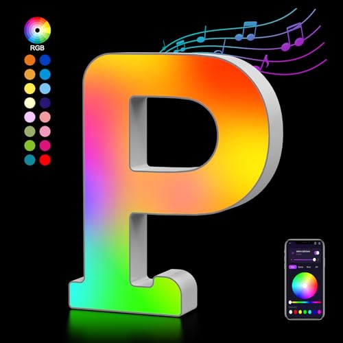 OJQ Light Up Letters Led Lights Letters Music Sync Color Change Colorful | Boy Girl Gift Room Decor Wall Lights , Marquee Letters,Birthday Gifts for Girl, Teen Girls Gifts Home Wall Decor-P - style: Letter-P